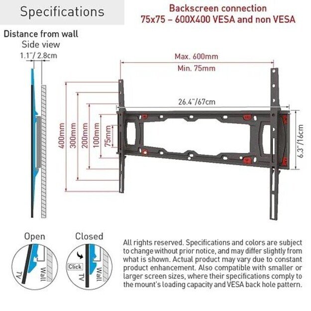 BARKAN ND400.B 29 -75  TV, fiksuotas, gipso kartono sienai