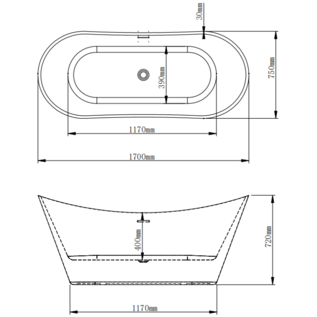 Akrilinė vonia LIBRA 206 balta/juoda