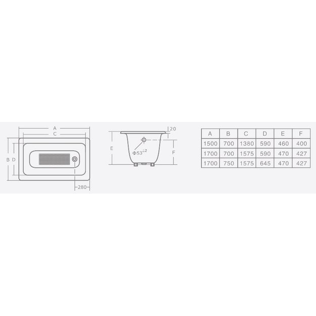 Ketinė vonia COMFORT NEW 150x70x46