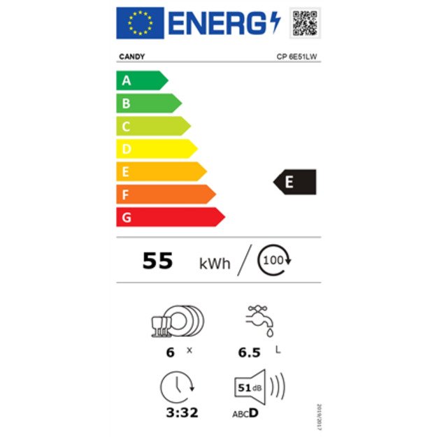 Dishwasher | CP 6E51LW | Table | Width 55 cm | Number of place settings 6 | Number of programs 5 | Energy efficiency class E | W