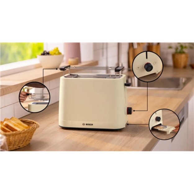 Bosch Compact Toaster | TAT3M127 MyMoment | Number of slots 2 | Housing material Plastic | Beige