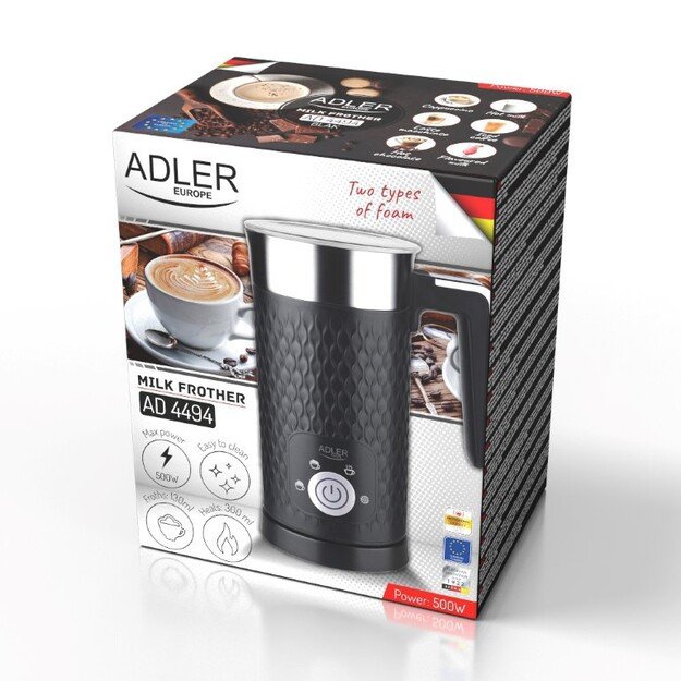 Adler AD 4494 d Milk frother, Frothing and heating, Black | Adler