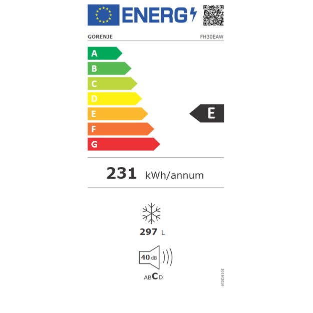 Gorenje Freezer | FH30EAW | Energy efficiency class E | Chest | Free standing | Height 84.7 cm | Total net capacity 297 L | Disp