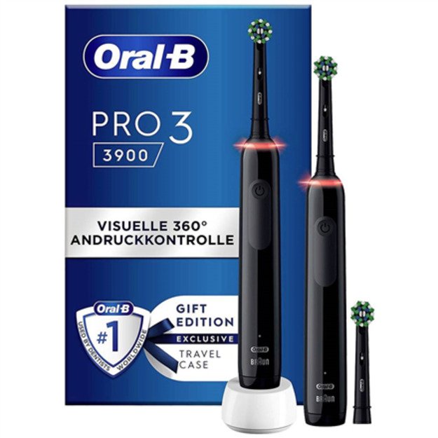 Oral-B Electric Toothbrush | Pro 3 3900 Black Edition Duopack | Rechargeable | For adults | Number of brush heads included 3 | N