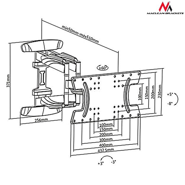 Mount wall for TV Maclean MC-804 (Rotary, Wall, 26  - 65 , max. 30kg)