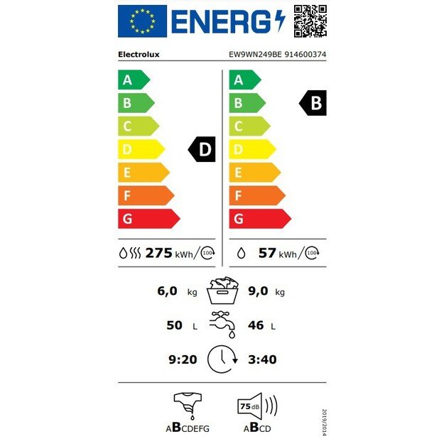 Skalbyklė-Džiovyklė ELECTROLUX EW9WN249BE