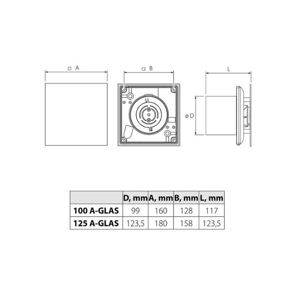 I&scaron;traukimo ventiliatorius Vlano A-125 Juodas (Paprasta komplektacija) 125, 425135470165 + 425135470