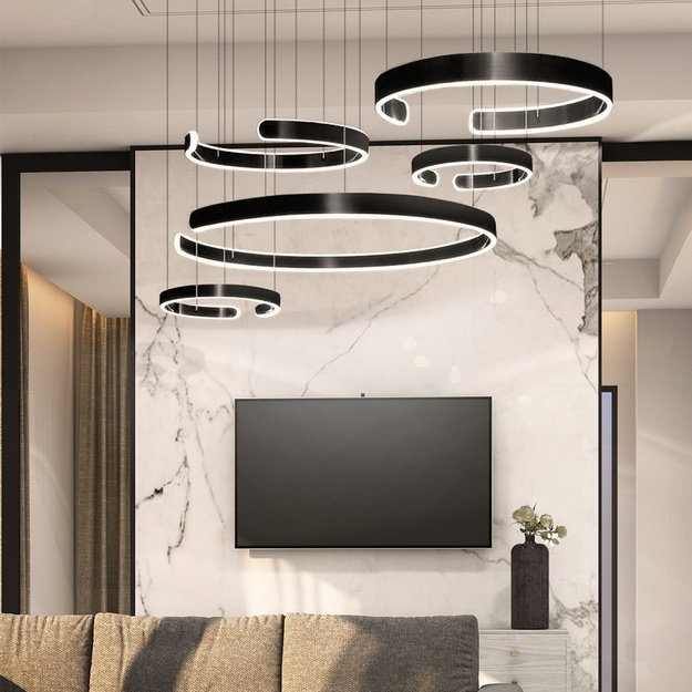 Pendant lamp black 5 circles 264W DL-I02 + Remote control