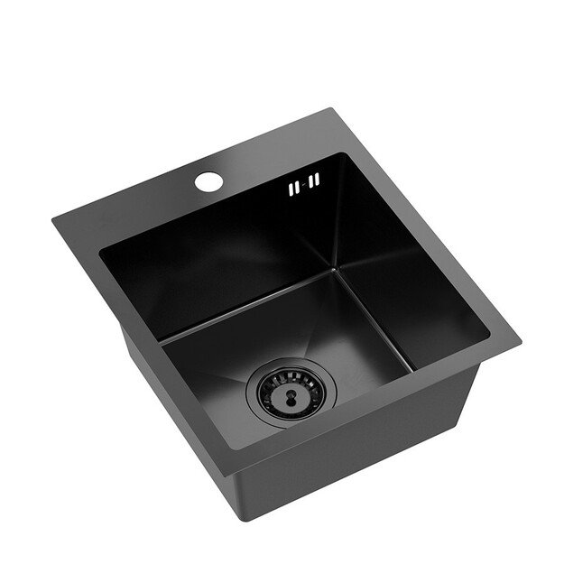 LUKE 90 plautuvė juoda (40x45x20) su sifonu + Maggie mai&scaron;ytuvas juodas ZH4045PVDBLM_3323503PVDB LM 1