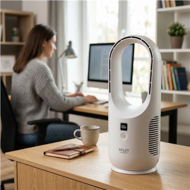 Adler Bladeless Rechargeable Fan | AD 7343 | Desk Fan | White | Diameter 14 cm | Number of speeds 3
