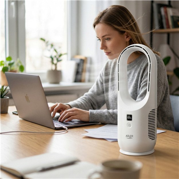 Adler Bladeless Rechargeable Fan | AD 7343 | Desk Fan | White | Diameter 14 cm | Number of speeds 3