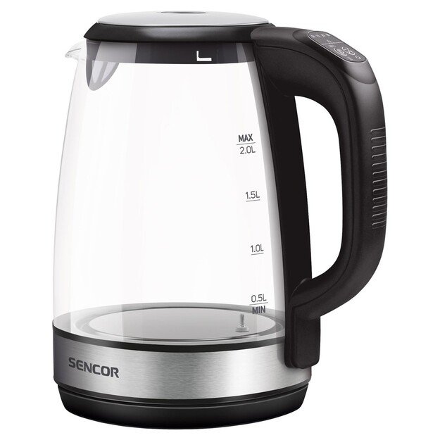 Sencor SWK 2090BK electric kettle 2 L 2200 W Black, Stainless steel, Transparent
