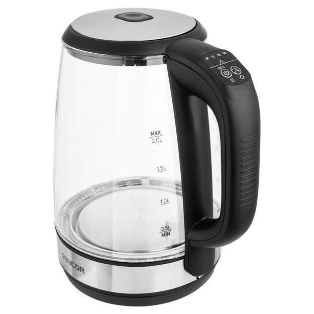 Sencor SWK 2090BK electric kettle 2 L 2200 W Black, Stainless steel, Transparent