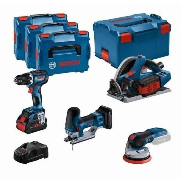 BOSCH. 18V COMBO KIT (GSR 18V-90C +GKT 18V-52GC +GST 18V-155 SC +GEX 18V-125) 1xPC4,0Ah 2xPC5,5Ah ...