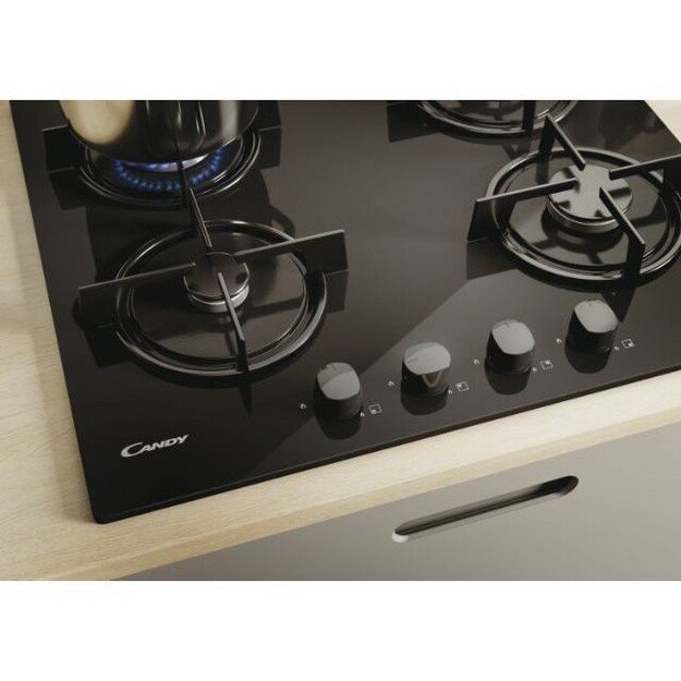 Candy Hob | CVW6BB | Gas on glass | Number of burners/cooking zones 4 | Knobs | Black