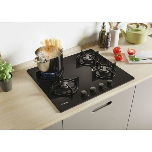 Candy Hob | CVW6BB | Gas on glass | Number of burners/cooking zones 4 | Knobs | Black