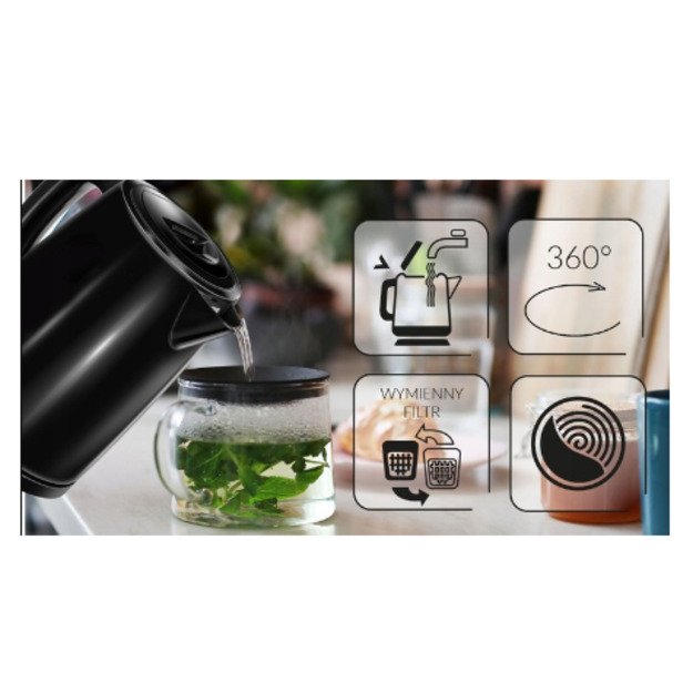 MPM Cordless kettle MCZ-112black 1,7 L, 2200 W 3