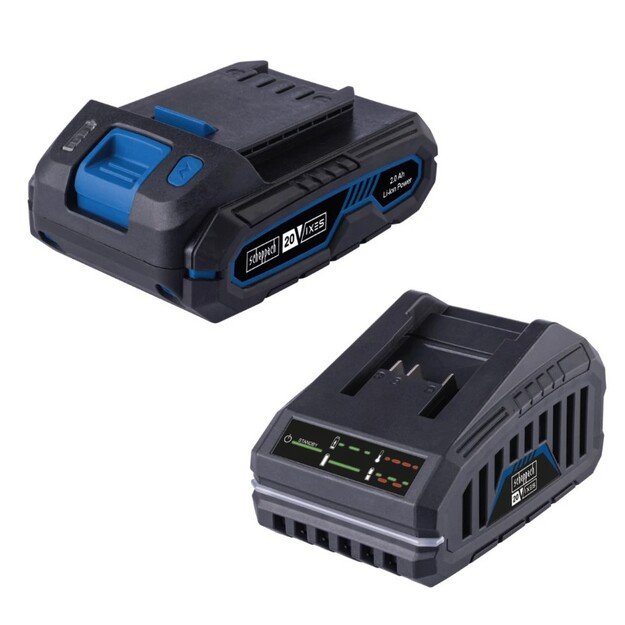 Rinkinys Scheppach SBSK2.0 akumuliatorius 2,0Ah Li-ion + 2,4A kroviklis