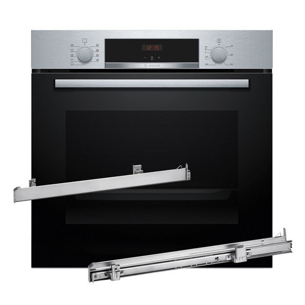 Piekarnik BOSCH HBA514BS3 + Prowadnice teleskopowe 1 poziomowe BOSCH HEZ538000
