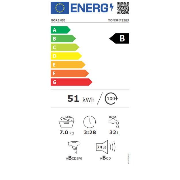 Gorenje Washing machine | W3NGPI72SBS | Energy efficiency class B | Front loading | Washing capacity 7 kg | 1200 RPM | Depth 43. 1