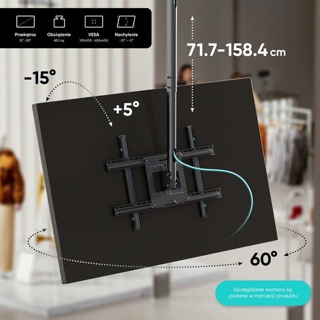 ONKRON Ceiling mount for TV 32 -80  max 68 kg, tilt-swivel, black
