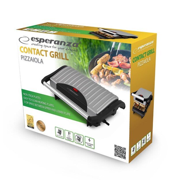 Grill electric Esperanza Pizzaiola EKG005 (contact, 750W, inox color)