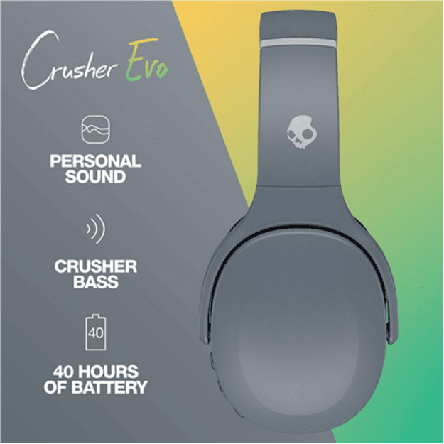 Skullcandy | Wireless Headphones | Crusher Evo | Wireless | Over-Ear | Microphone | Chill Grey | Wireless
