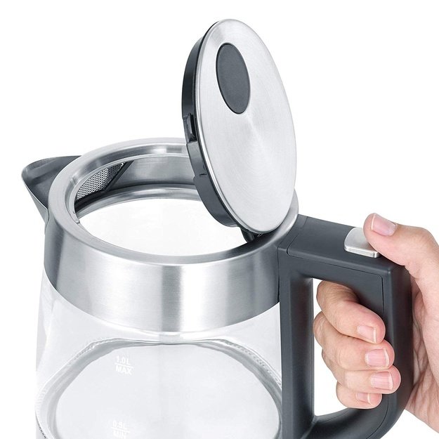 Severin WK 3468 electric kettle 1 L 2200 W Black, Stainless steel, Transparent