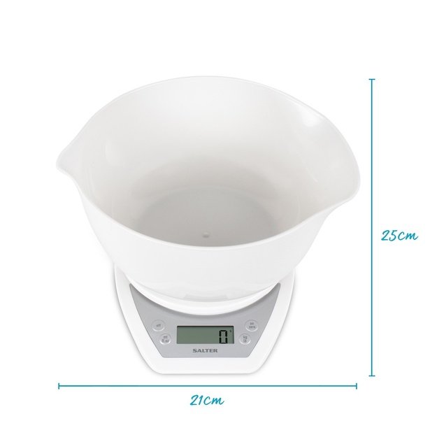 Salter 1024 WHDR14 Digital Kitchen Scales with Dual Pour Mixing Bowl white
