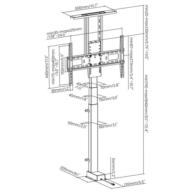 Maclean MC-866T Smart Motorized Electric TV Lift TUYA Mobile App Floor Mount Bracket Alexa Google Home 37  -80   60kg Cabinet