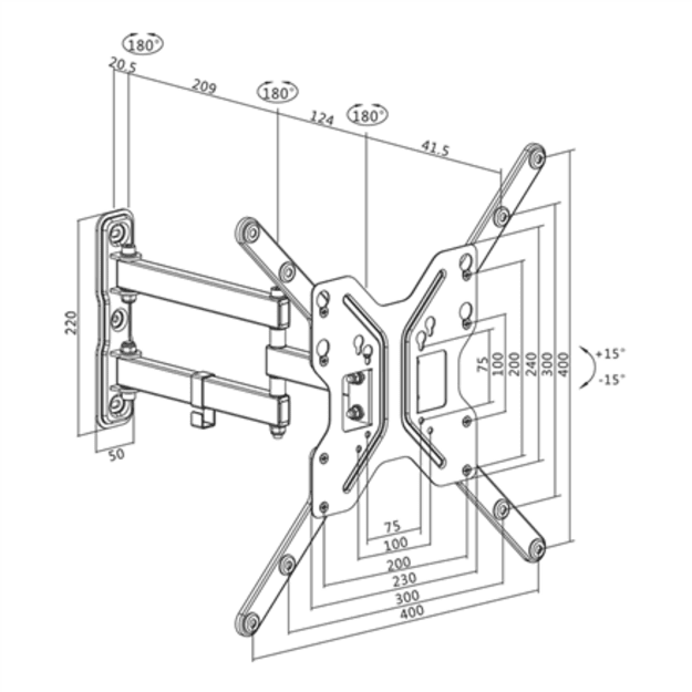 Logilink BP0016 TV Wall mount, 23 -55 , tilt +15&deg;-15&deg;,swievel +-90&deg;, 395mm | Logilink