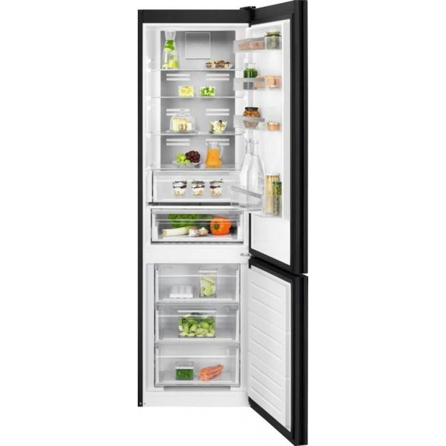201 cm auk&scaron;čio  juodo stiklo durimis No Frost &scaron;aldytuvas su &scaron;aldikliu Electrolux LNT7ME36K2