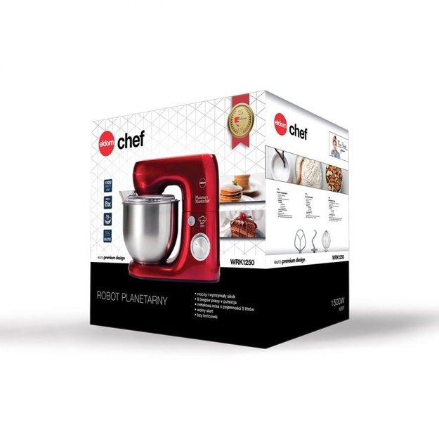 ELDOM WRK1250 CHEF planetary robot, 800 W, 8 speeds, 5 l bowl, red