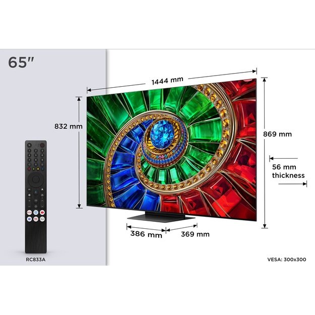 TCL RM7L 65RM7L TV 165.1 cm (65 ) 4K Ultra HD Smart TV Wi-Fi Black 2000 cd/m&sup2;