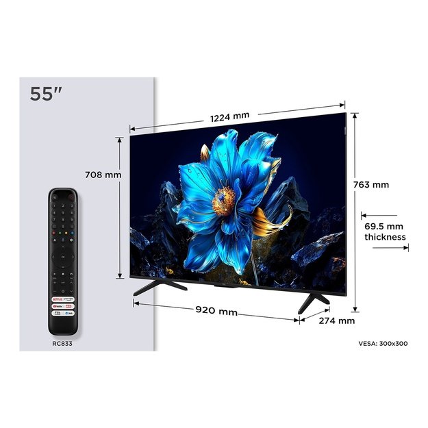 TCL P7K 55P7K TV 139.7 cm (55 ) 4K Ultra HD Smart TV Wi-Fi Metallic 450 cd/m&sup2;