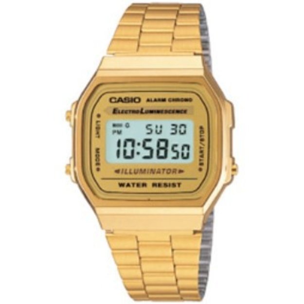 CASIO A168WG-9WDF Vintage Unisex-Digitaluhr mit Edelstahlband, gold