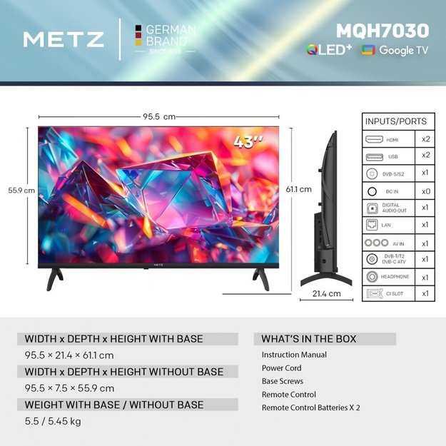 Metz MQH7030Z 109.2 cm (43 ) Full HD Smart TV Black