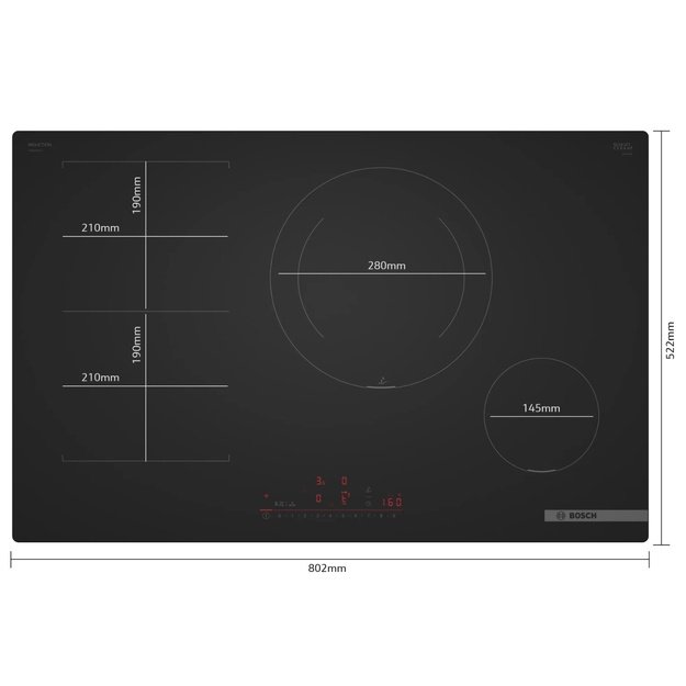 Įmontuojama indukcinė kaitlentė Bosch Serija 6, PVS81AHC1E, 80 cm