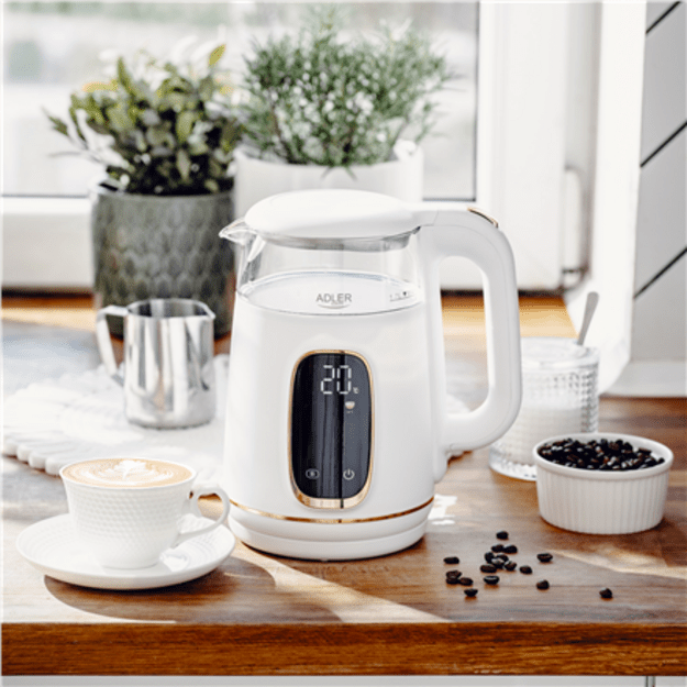 Adler Kettle with LED Display | AD 1305 | Electric | 2200 W | 1.7 L | Plastic | 360&deg; rotational base | White/Gold