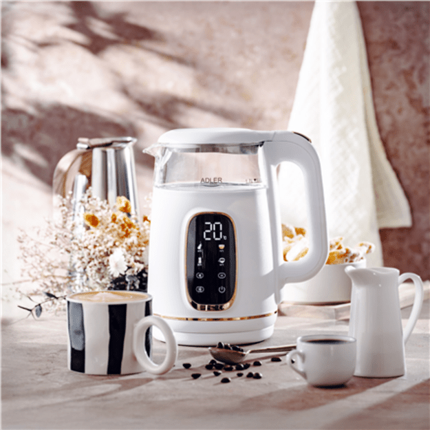 Adler Kettle with LED Display | AD 1305 | Electric | 2200 W | 1.7 L | Plastic | 360&deg; rotational base | White/Gold