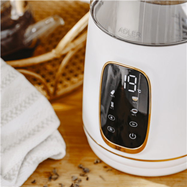 Adler Kettle with LED Display | AD 1305 | Electric | 2200 W | 1.7 L | Plastic | 360&deg; rotational base | White/Gold
