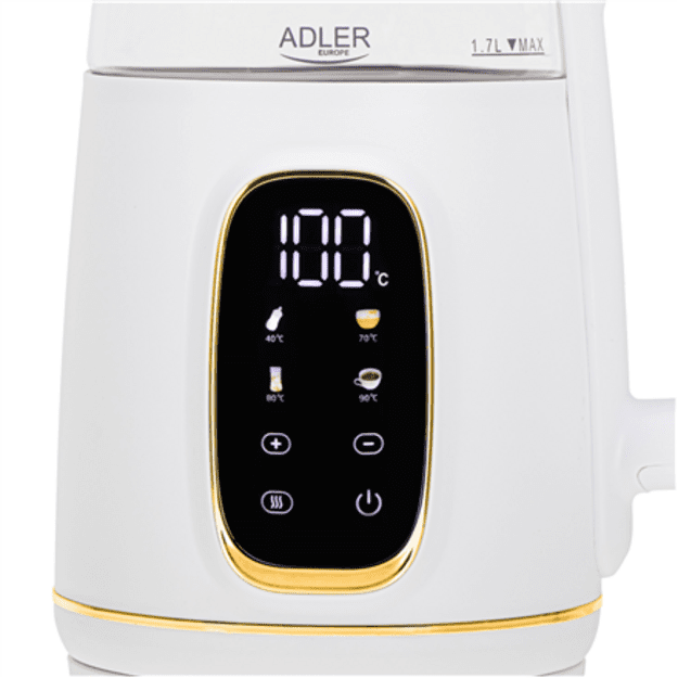 Adler Kettle with LED Display | AD 1305 | Electric | 2200 W | 1.7 L | Plastic | 360&deg; rotational base | White/Gold