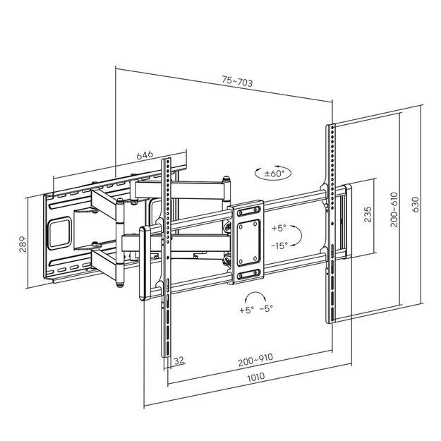 Maclean MC-482 TV Wall Mount Bracket for 60-120  Flat & Curved TVs up to 120kg Max. VESA 900x600 Swivel, Tilt and Rotate,