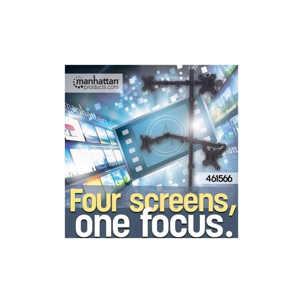 Manhattan Quad Desk Mount for TV & Monitors, For screens 10  to 27 , Stand or Clamp Assembly, VESA compatability: 75x75 and