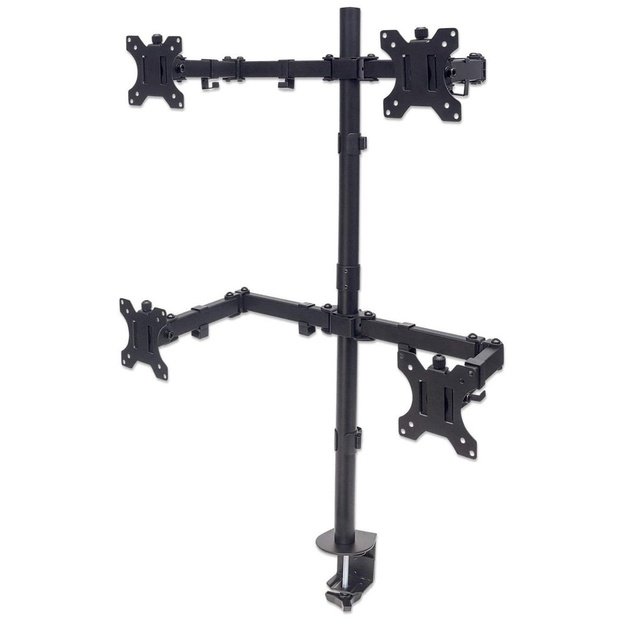 Manhattan Quad Desk Mount for TV & Monitors, For screens 10  to 27 , Stand or Clamp Assembly, VESA compatability: 75x75 and