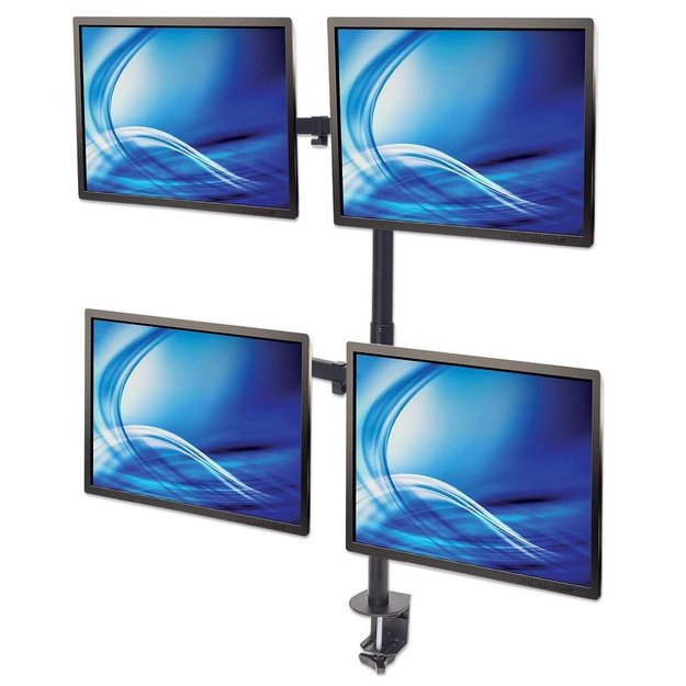 Manhattan Quad Desk Mount for TV & Monitors, For screens 10  to 27 , Stand or Clamp Assembly, VESA compatability: 75x75 and