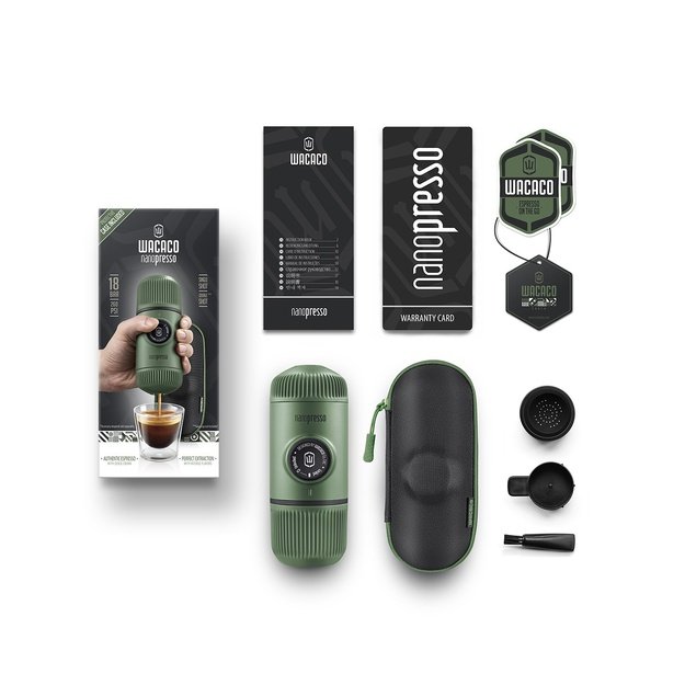 WACACO NANOPRESSO MOSS GREEN rankinis maltos kavos aparatas su dėklu, žalia
