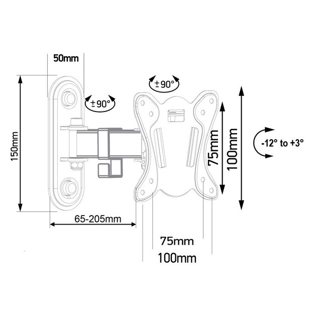 Maclean MC-416 TV Monitor Wall Mount 13 -32  30kg Tilt Rotate max. VESA 100x100 Black Powder Coating LED OLED LCD Universal