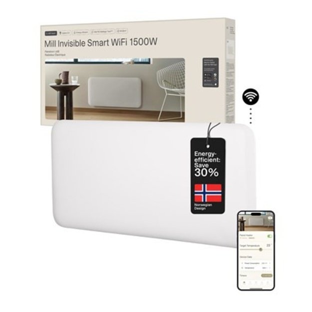 Mill Invisible Smart WiFi Heater | PA1500WIFI4 | Panel Heater | 1500 W | Suitable for rooms up to 18-22 m2 | White | IPX4