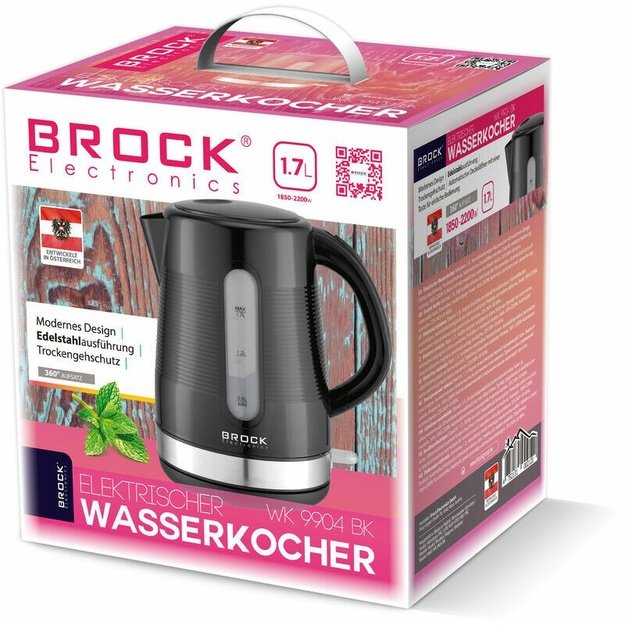 Brock WK 9904 BK Kettle With 360 Degree Base 1,7L 2200W Black/Steel
